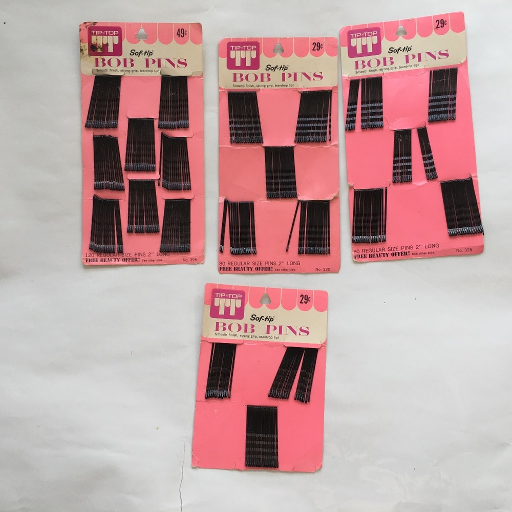 Vintage Bobby Pins Tip-top Sof-tip Hair Pins on 4 Display Cards 2" Long